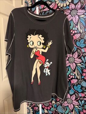 Betty Boop Black Tee with Red Dress Graphic